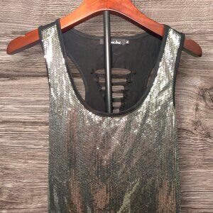 Silver Sequin Tank Top With Open Back Design Womens Size Small